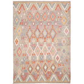 Tappeto Kilim Afghanistan Geometrico Grigio Multicolore 155x