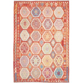 Tappeto Kilim Afghanistan Astratto Arancio Multicolor Pastel