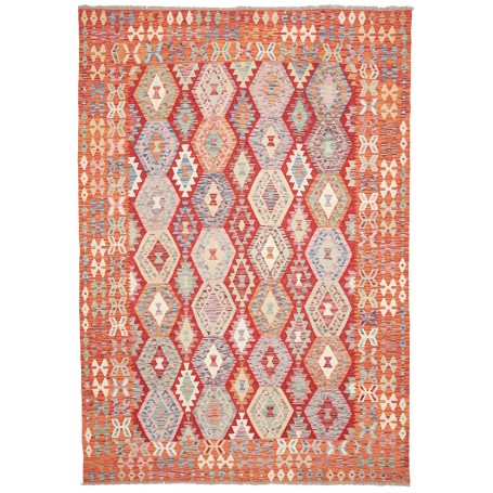 Tappeto Kilim Afghanistan Geometrico Rosso Arancio 204x291 C