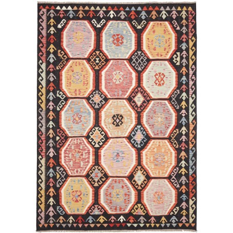 Tappeto Kilim Afghanistan Geometrico Nero Pastello 200x286 C