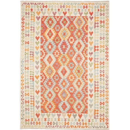 Tappeto Kilim Afghanistan Astratto Arancio Multicolore 204x2