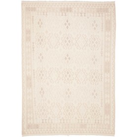 Tappeto Kilim Afghanistan Geometrico Bianco Crema Beige 204x
