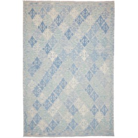 Tappeto Kilim Afghanistan Geometrico Azzurro Blu 207x302 Cm