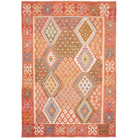 Tappeto Kilim Afghanistan Geometrico Arancione Policromo 209