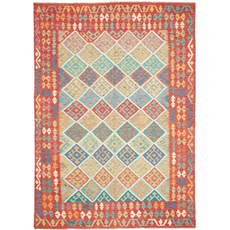 Tappeto Kilim Afghanistan Geometrico Corallo Multicolore 205