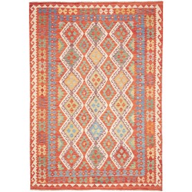 Tappeto Kilim Afghanistan Astratto Arancio Blu 209x289 Cm