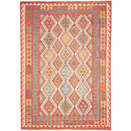 Tappeto Kilim Afghanistan Astratto Arancio Blu 209x289 Cm