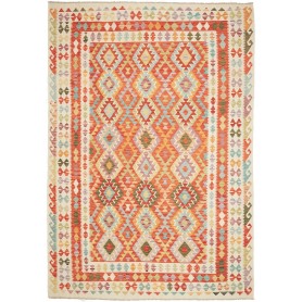 Tappeto Kilim Afghanistan Astratto Arancio Multicolore 208x2