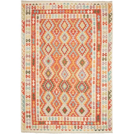 Tappeto Kilim Afghanistan Astratto Arancio Multicolore 208x2