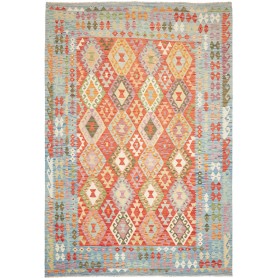 Tappeto Kilim Afghanistan Geometrico Azzurro Arancio 203x291