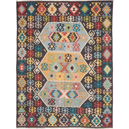 Tappeto Kilim Afghanistan Geometrico Antracite Multicolore 1