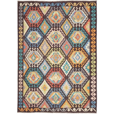 Tappeto Kilim Afghanistan Geometrico Marrone Multicolore 175