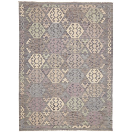 Tappeto Kilim Afghanistan Geometrico Grigio Beige 182x247 Cm