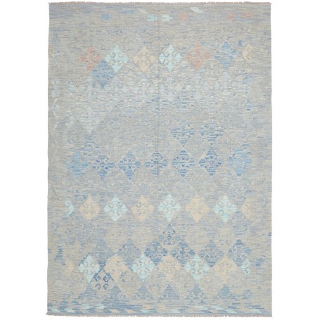 Tappeto Kilim Afghanistan Geometrico Grigio Blu 173x237 Cm