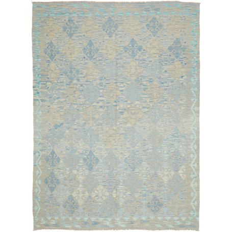 Tappeto Kilim Afghanistan Geometrico Celeste Grigio 182x245