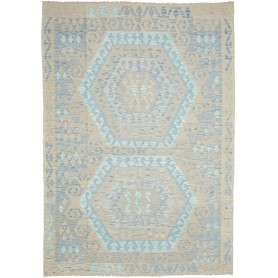 Tappeto Kilim Afghanistan Geometrico Beige Azzurro 182x253 C