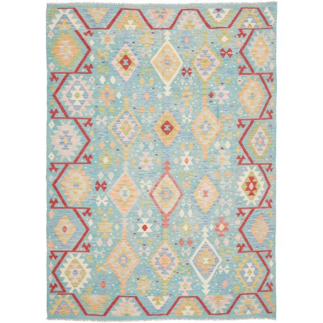 Tappeto Kilim Afghanistan Geometrico Azzurro Rosso 175x243 C