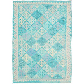 Tappeto Kilim Afghanistan Geometrico Turchese Crema 177x240