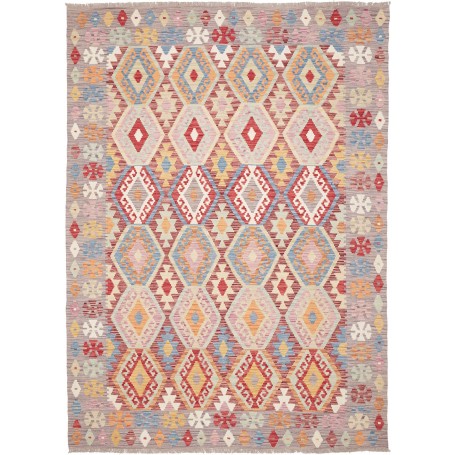 Tappeto Kilim Afghanistan Geometrico Grigio Multicolore 169x