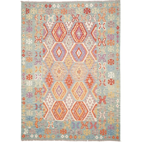 Tappeto Kilim Afghanistan Geometrico Azzurro Multicolore 180