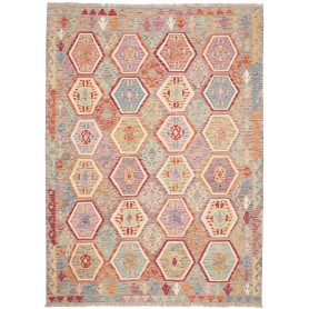 Tappeto Kilim Afghanistan Geometrico Grigio Multicolore 179x