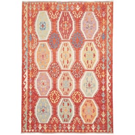 Tappeto Kilim Afghanistan Geometrico Rosso Terracotta Pastel