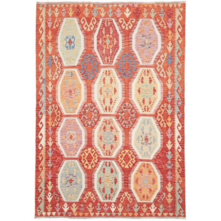 Tappeto Kilim Afghanistan Geometrico Rosso Terracotta Pastel