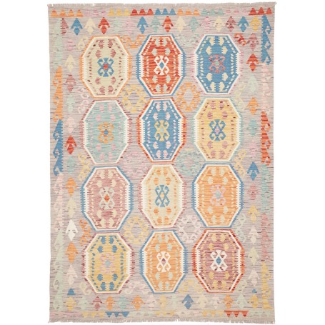 Tappeto Kilim Afghanistan Astratto Grigio Chiaro Multicolore