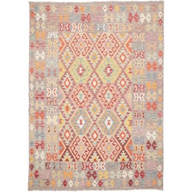 Tappeto Kilim Afghanistan Geometrico Multicolore Su Grigio 1