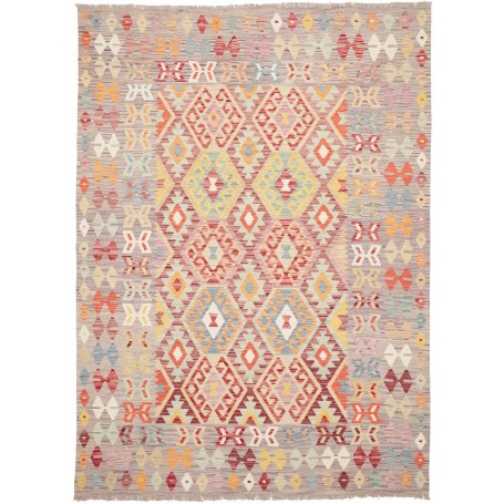 Tappeto Kilim Afghanistan Geometrico Multicolore Su Grigio 1