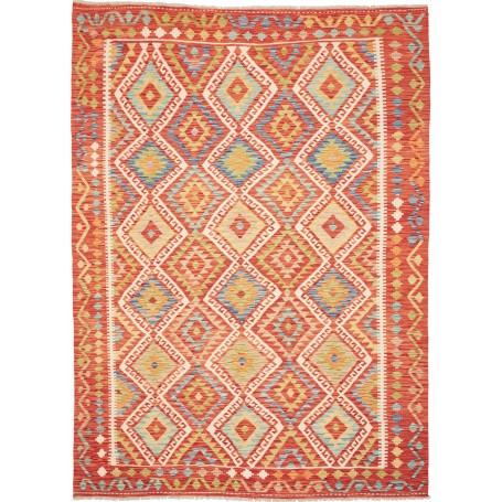 Tappeto Kilim Afghanistan Astratto Terracotta Blu 169x246 Cm