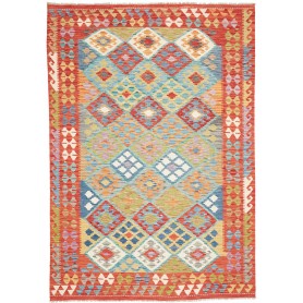 Tappeto Kilim Afghanistan Astratto Multicolore Arancio Rosso