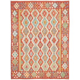 Tappeto Kilim Afghanistan Astratto Rosso Mattone Azzurro 184