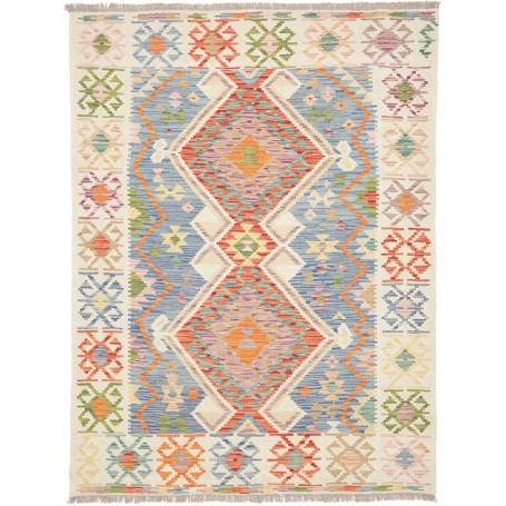 Tappeto Kilim Afghanistan Geometrico Azzurro Avorio 155x204