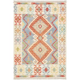 Tappeto Kilim Afghanistan Geometrico Blu Crema 151x216 Cm