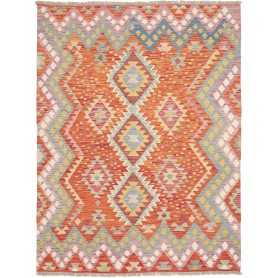 Tappeto Kilim Afghanistan Geometrico Arancio Blu 152x201 Cm
