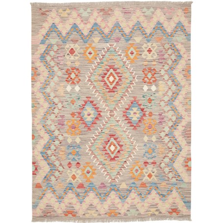 Tappeto Kilim Afghanistan Geometrico Grigio Multicolore 149x