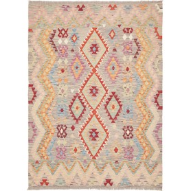 Tappeto Kilim Afghanistan Geometrico Grigio Multicolore 151x
