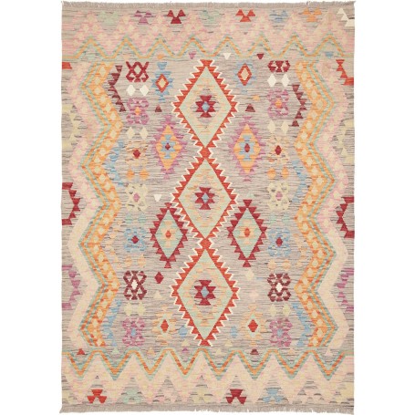 Tappeto Kilim Afghanistan Geometrico Grigio Multicolore 151x