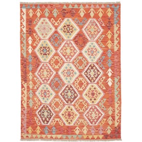 Tappeto Kilim Afghanistan Geometrico Arancio Crema 149x200 C