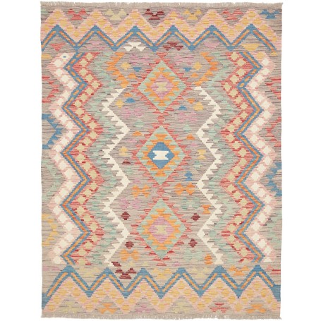 Tappeto Kilim Afghanistan Geometrico Grigio Multicolore 150x