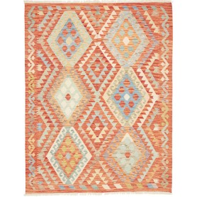 Tappeto Kilim Afghanistan Astratto Terracotta Azzurro 150x19