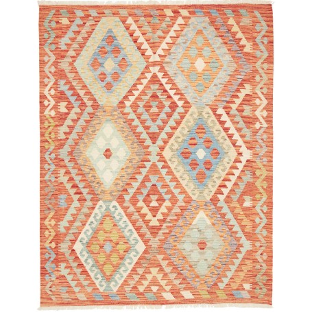 Tappeto Kilim Afghanistan Astratto Terracotta Azzurro 150x19