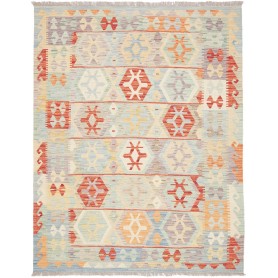 Tappeto Kilim Afghanistan Geometrico Azzurro Arancio 150x193