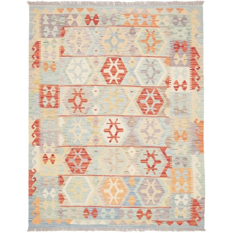 Tappeto Kilim Afghanistan Geometrico Azzurro Arancio 150x193