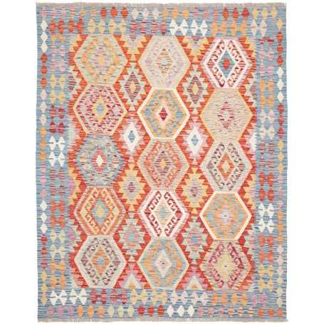 Tappeto Kilim Afghanistan Geometrico Azzurro Arancione 155x1
