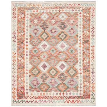 Tappeto Kilim Afghanistan Geometrico Arancio Turchese 154x18