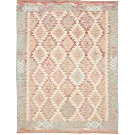 Tappeto Kilim Afghanistan Geometrico Bianco Azzurro 153x196