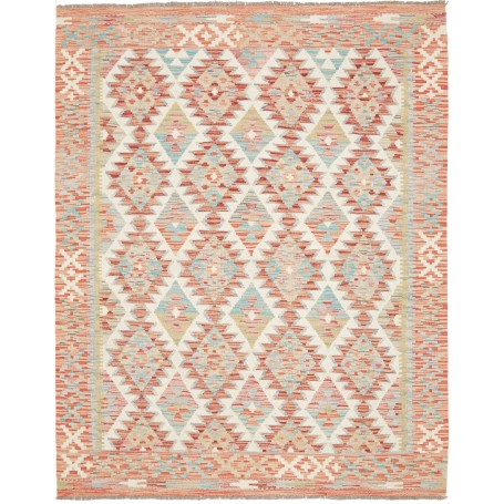 Tappeto Kilim Afghanistan Geometrico Terracotta Azzurro 155x