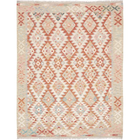 Tappeto Kilim Afghanistan Geometrico Crema Terracotta 155x20